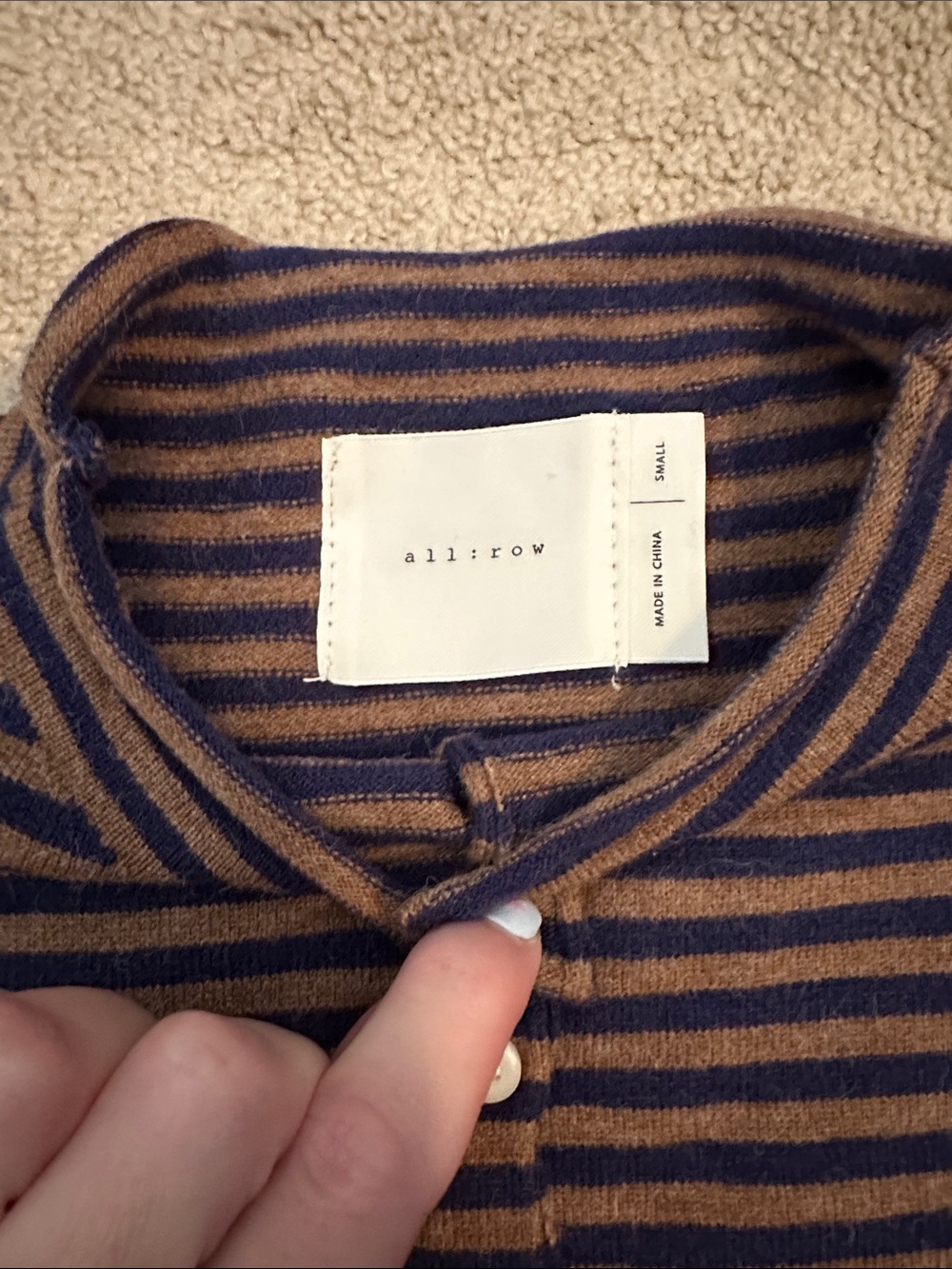 New Brown and navy All Row Small sweater - Picture 2 of 6